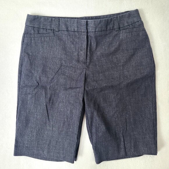Van Heusen Denim Bermuda Chino Shorts Sz 4 Dark Wash Tailored Jorts Stretch Jean - Picture 1 of 10